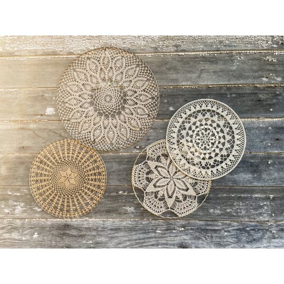 Vintage Doily on Metal Hoop Wall Deco BOHO Hippy - Picture 10 of 10